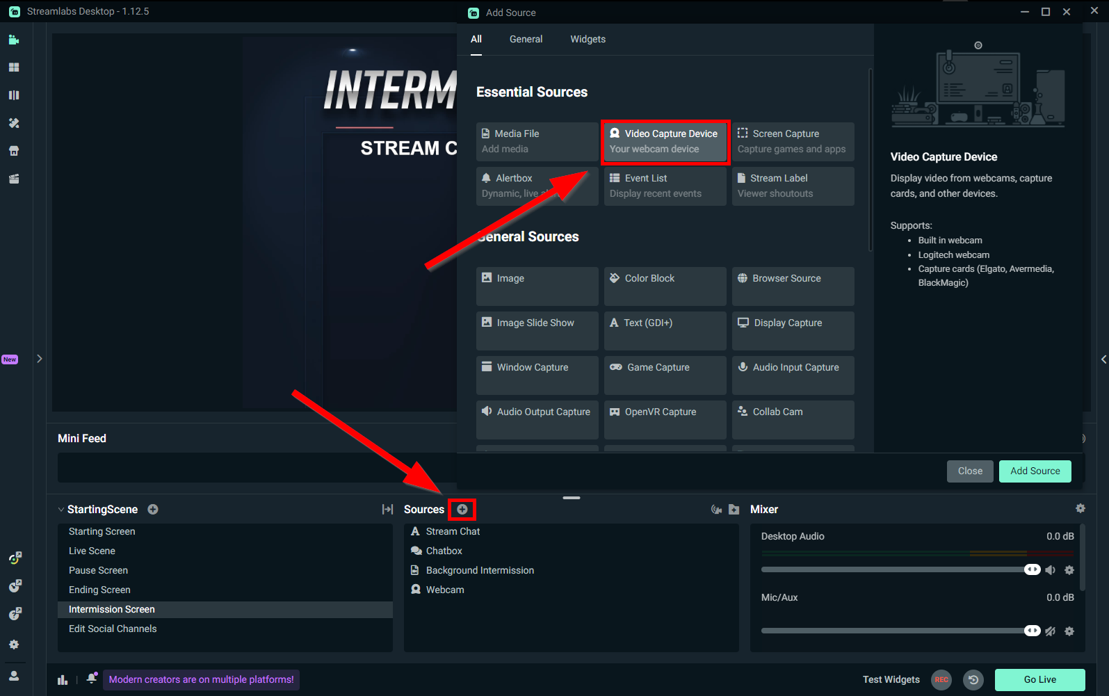 How to add capture card as source in Streamlabs OBS.