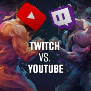 illustration of Twitch and Youtube fighting for supremacy.