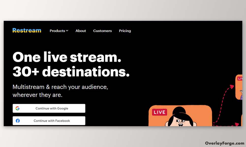A picture of Restream, one of the most popular live streaming encoders.