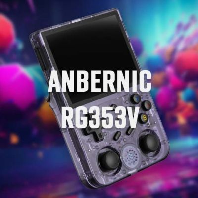 Anbernic RG353V floating inside retro gaming space