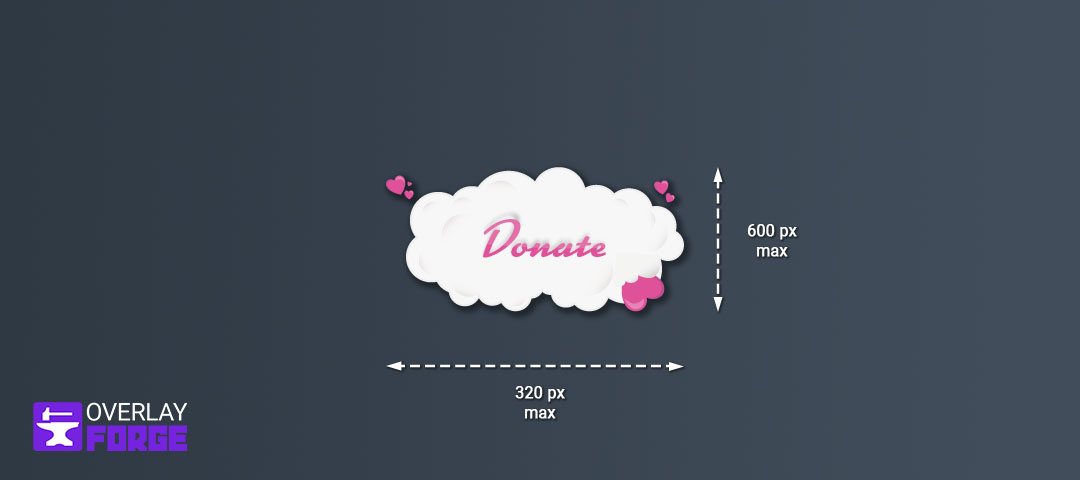 Size guide for Twitch Panels. Max height is 600px and max width is 320px.