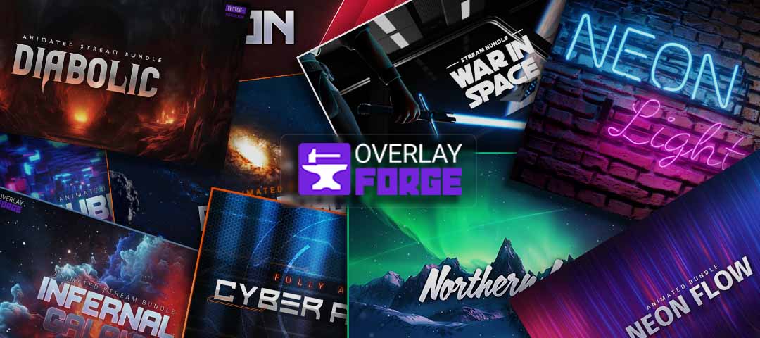 A collage of the most popular OBS Overlays from overlay forge.