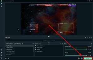 location of the 'Go Live' button in Streamlabs OBS. Press it when you are ready to go live.