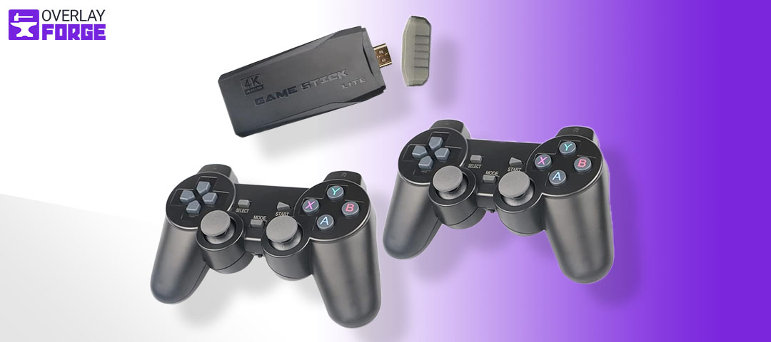 M8 Retro Console Game Stick with its two controllers.